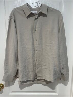 Zara Beige Button-Up Collared Shirt